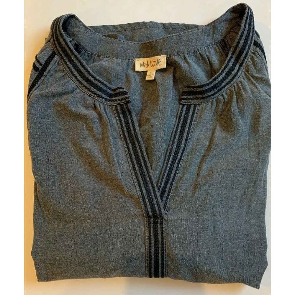 With Love Blue Chambray Bell Sleeve Top